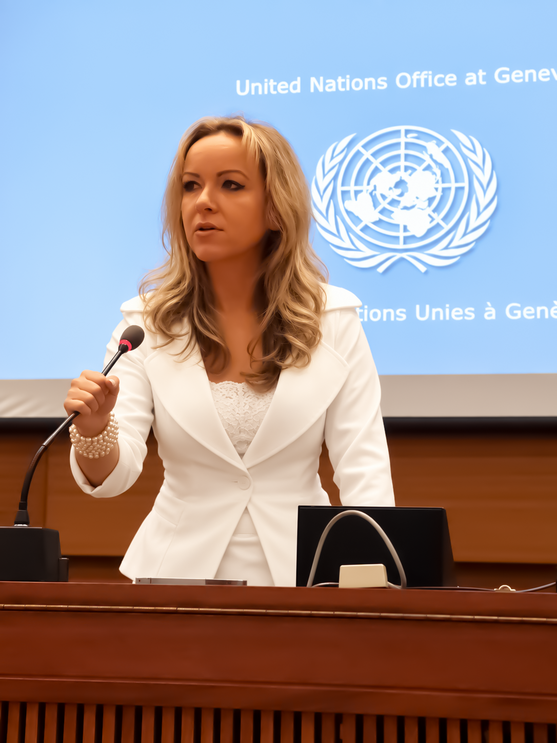 Helios Life representative speaking at the United Nations in Geneva